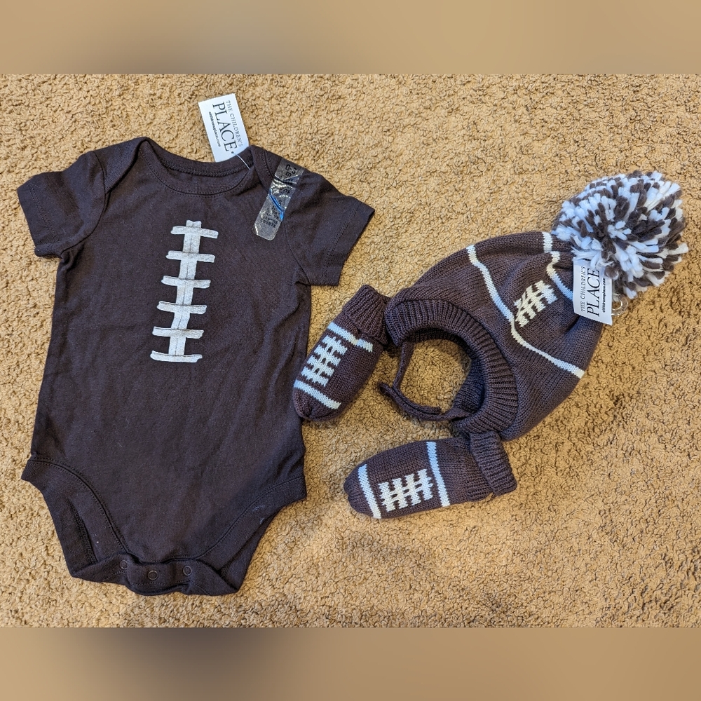 Baby Football Onesie and Hat/Mittens Set (0-3 Months)